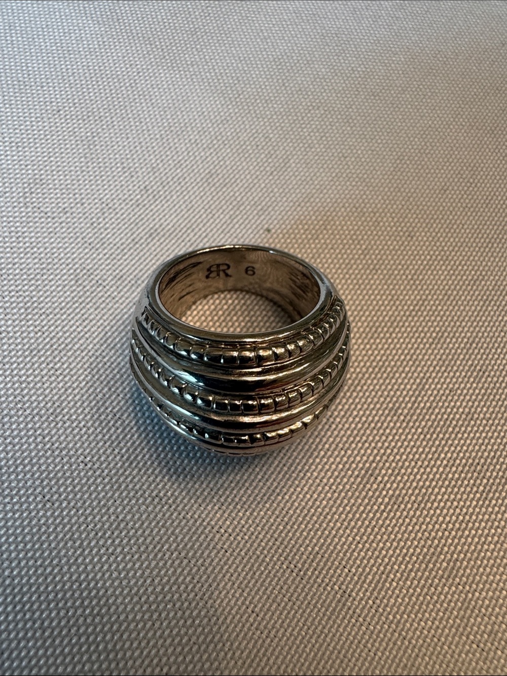 Chunky Silver Ribbed Dome Ring - Size 6